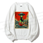 Unisex  Japanese Cat Ramen UFO Printed Sweatshirt