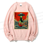 Unisex  Japanese Cat Ramen UFO Printed Sweatshirt