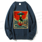 Unisex  Japanese Cat Ramen UFO Printed Sweatshirt