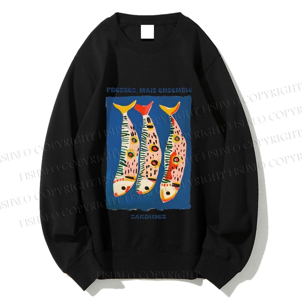 Unisex Colorful Cartoon Sardines Printed Sweatshirt