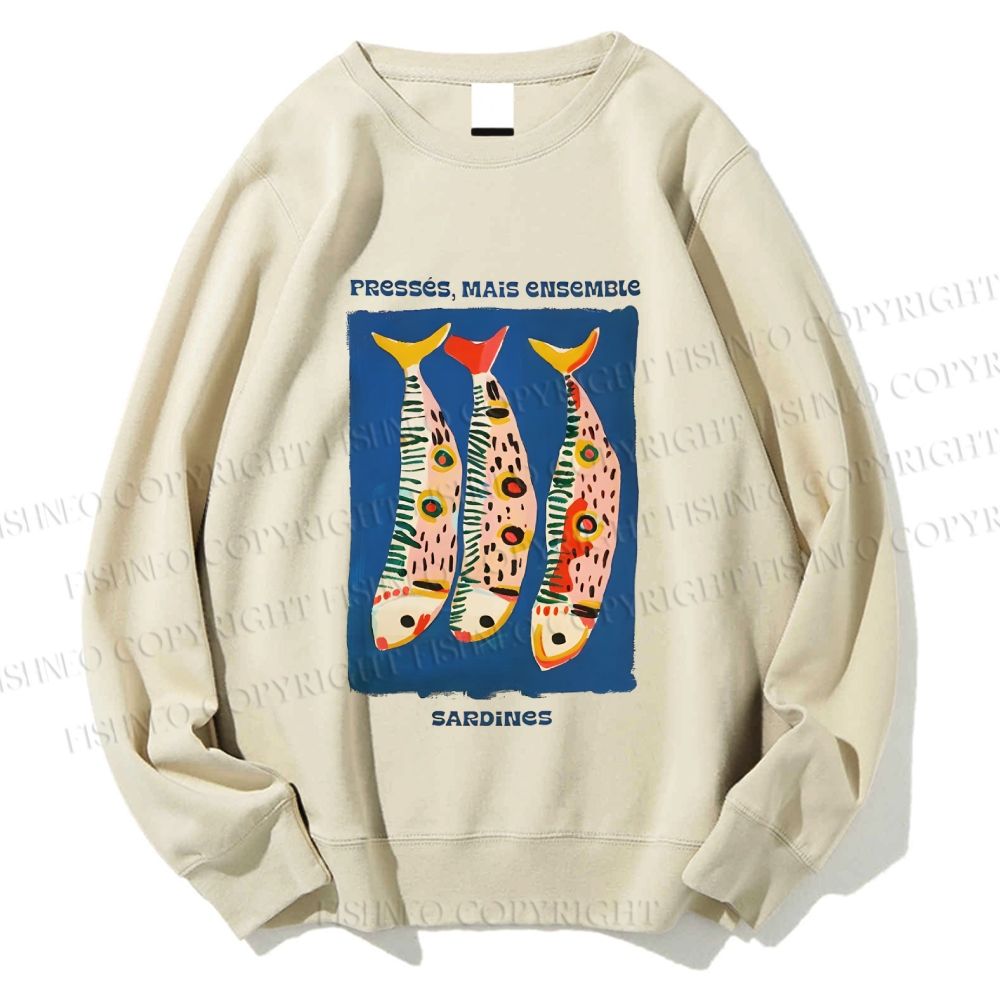 Unisex Colorful Cartoon Sardines Printed Sweatshirt