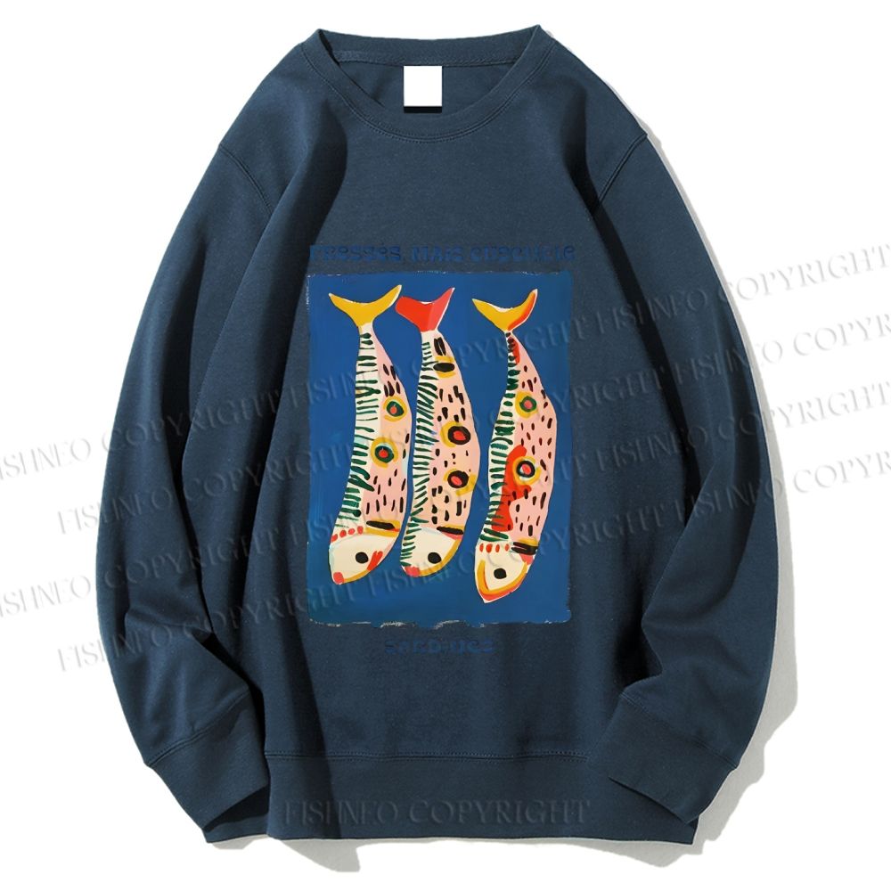 Unisex Colorful Cartoon Sardines Printed Sweatshirt