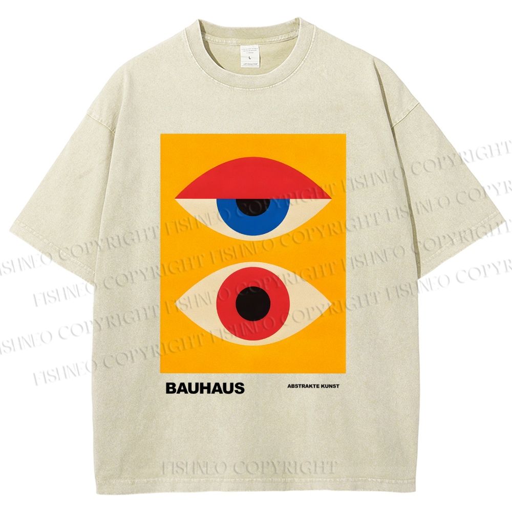 Unisex Bauhaus Geometric Eye Printed Washed Tee
