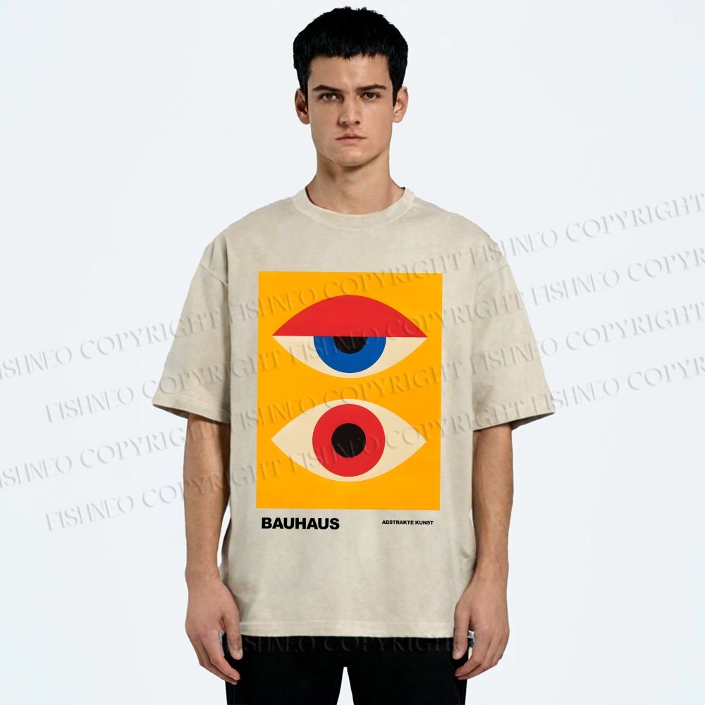Unisex Bauhaus Geometric Eye Printed Washed Tee