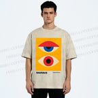 Unisex Bauhaus Geometric Eye Printed Washed Tee