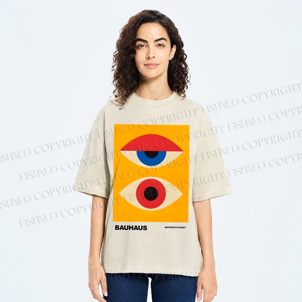 Unisex Bauhaus Geometric Eye Printed Washed Tee