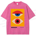 Unisex Bauhaus Geometric Eye Printed Washed Tee