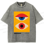 Unisex Bauhaus Geometric Eye Printed Washed Tee