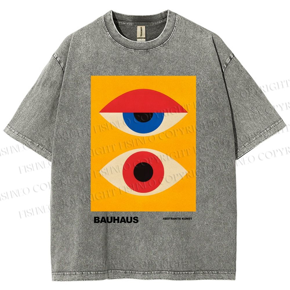 Unisex Bauhaus Geometric Eye Printed Washed Tee