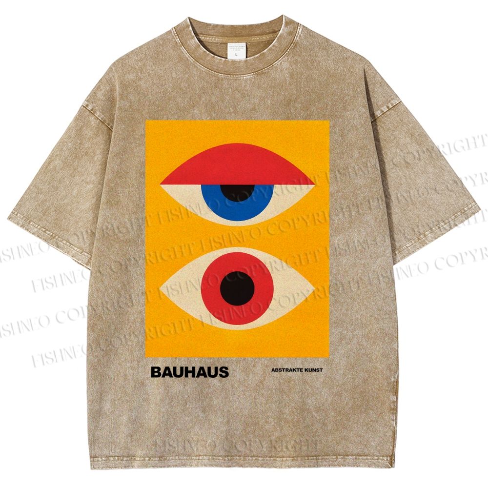 Unisex Bauhaus Geometric Eye Printed Washed Tee