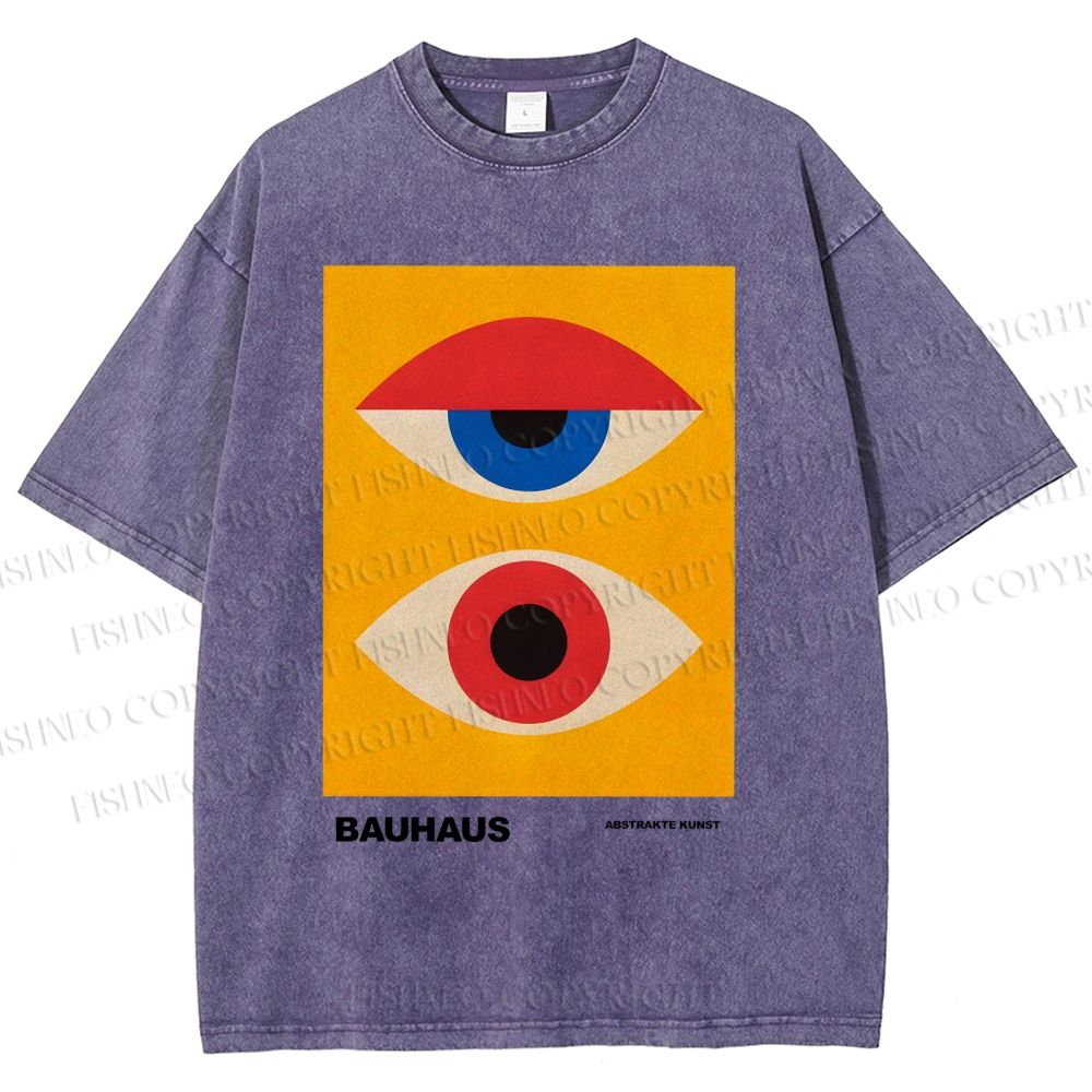 Unisex Bauhaus Geometric Eye Printed Washed Tee
