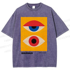 Unisex Bauhaus Geometric Eye Printed Washed Tee
