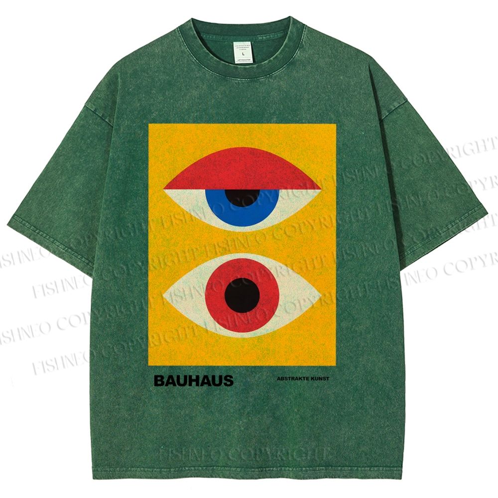 Unisex Bauhaus Geometric Eye Printed Washed Tee