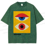 Unisex Bauhaus Geometric Eye Printed Washed Tee