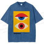 Unisex Bauhaus Geometric Eye Printed Washed Tee