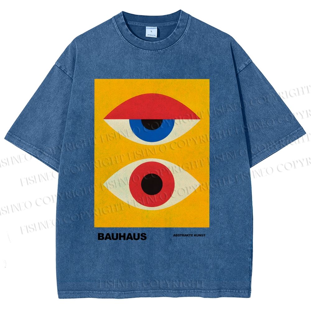Unisex Bauhaus Geometric Eye Printed Washed Tee