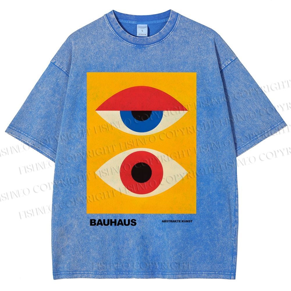 Unisex Bauhaus Geometric Eye Printed Washed Tee