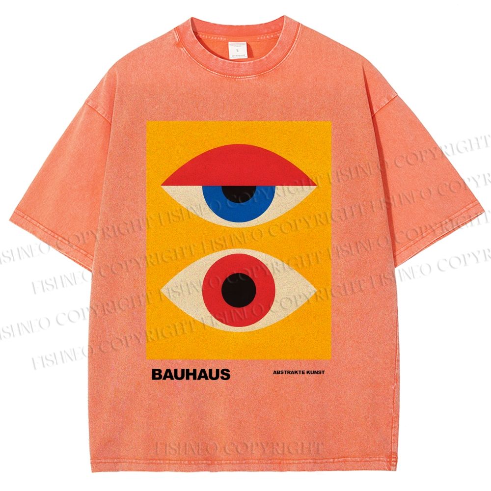 Unisex Bauhaus Geometric Eye Printed Washed Tee