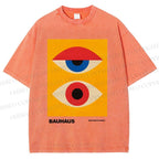 Unisex Bauhaus Geometric Eye Printed Washed Tee