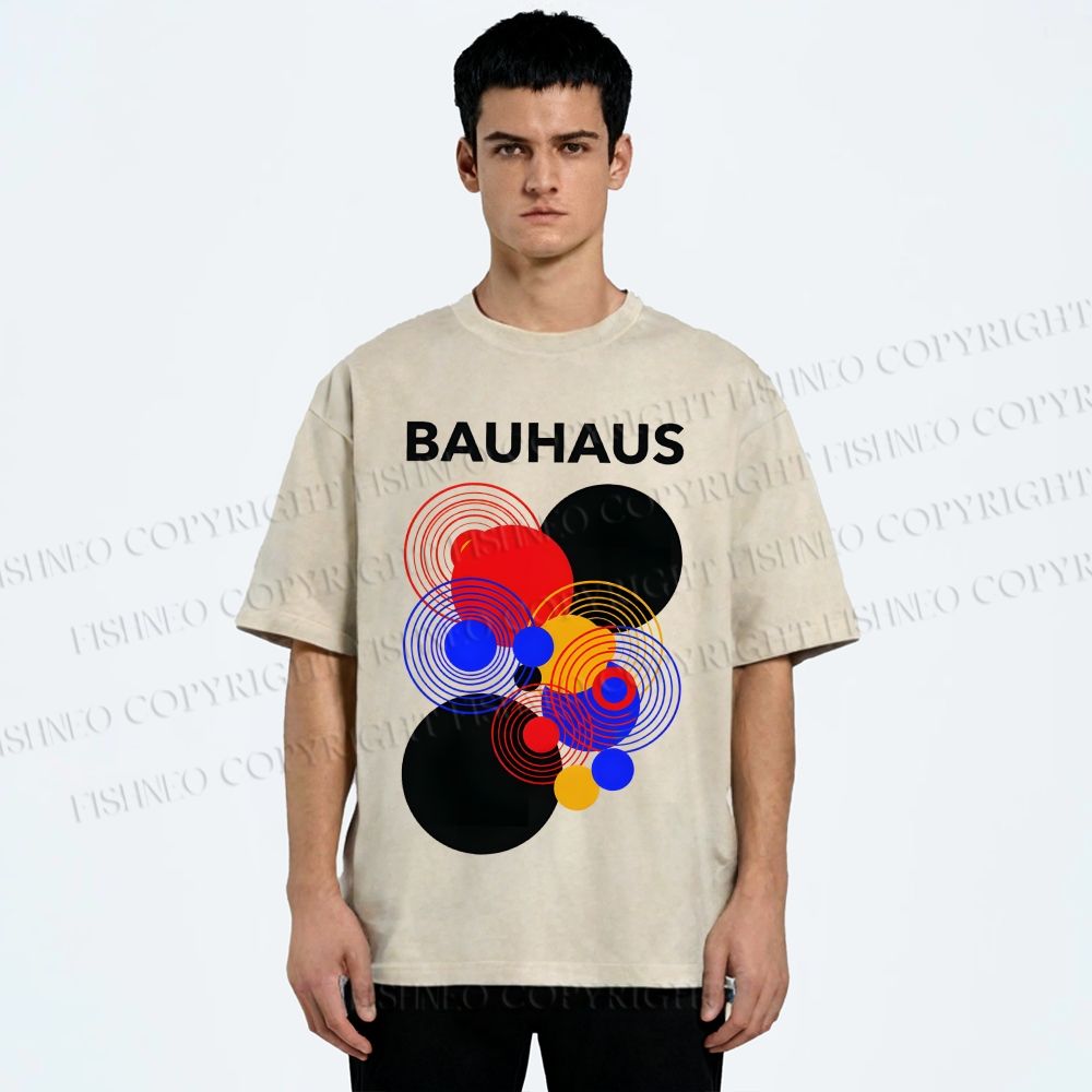 Unisex Bauhaus Geometric Circle Printed Washed Tee