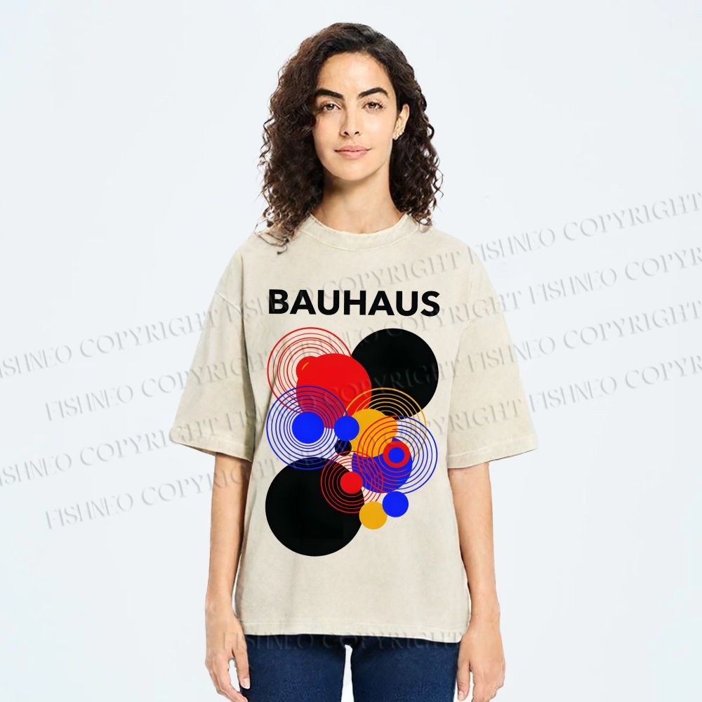 Unisex Bauhaus Geometric Circle Printed Washed Tee
