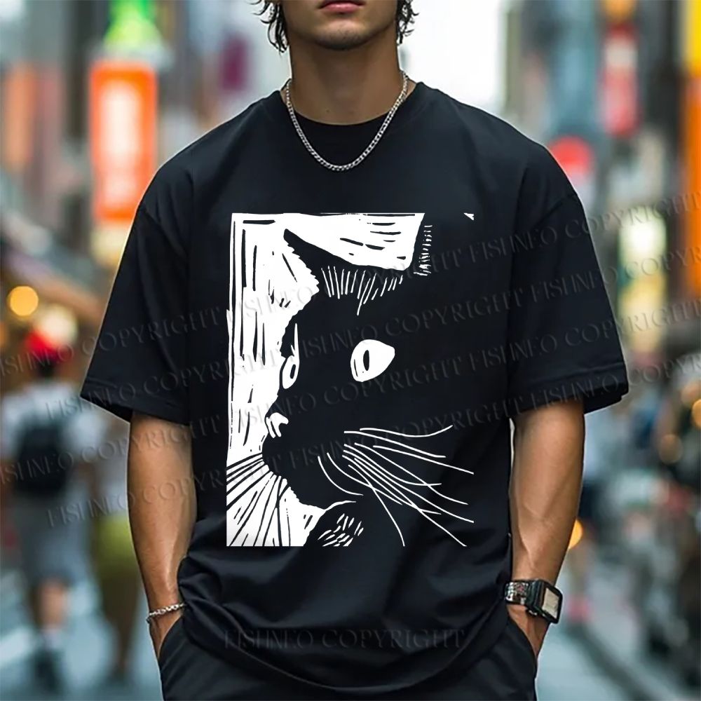Unisex Classic Cotton Vintage Cat Graffiti Printed T-shirt