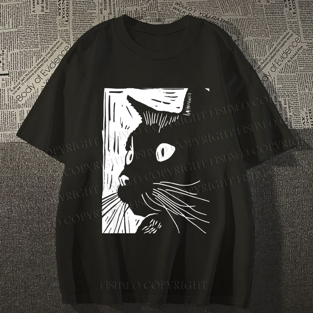 Unisex Classic Cotton Vintage Cat Graffiti Printed T-shirt