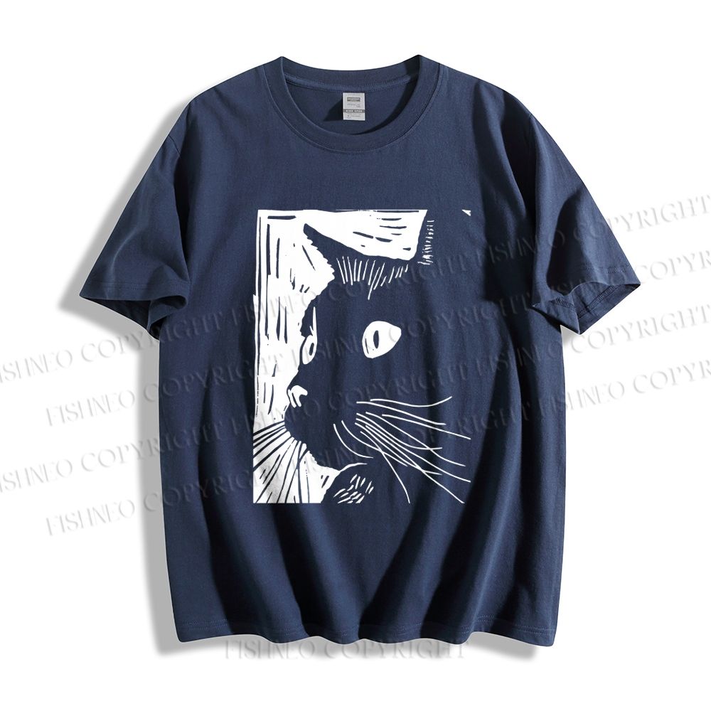 Unisex Classic Cotton Vintage Cat Graffiti Printed T-shirt