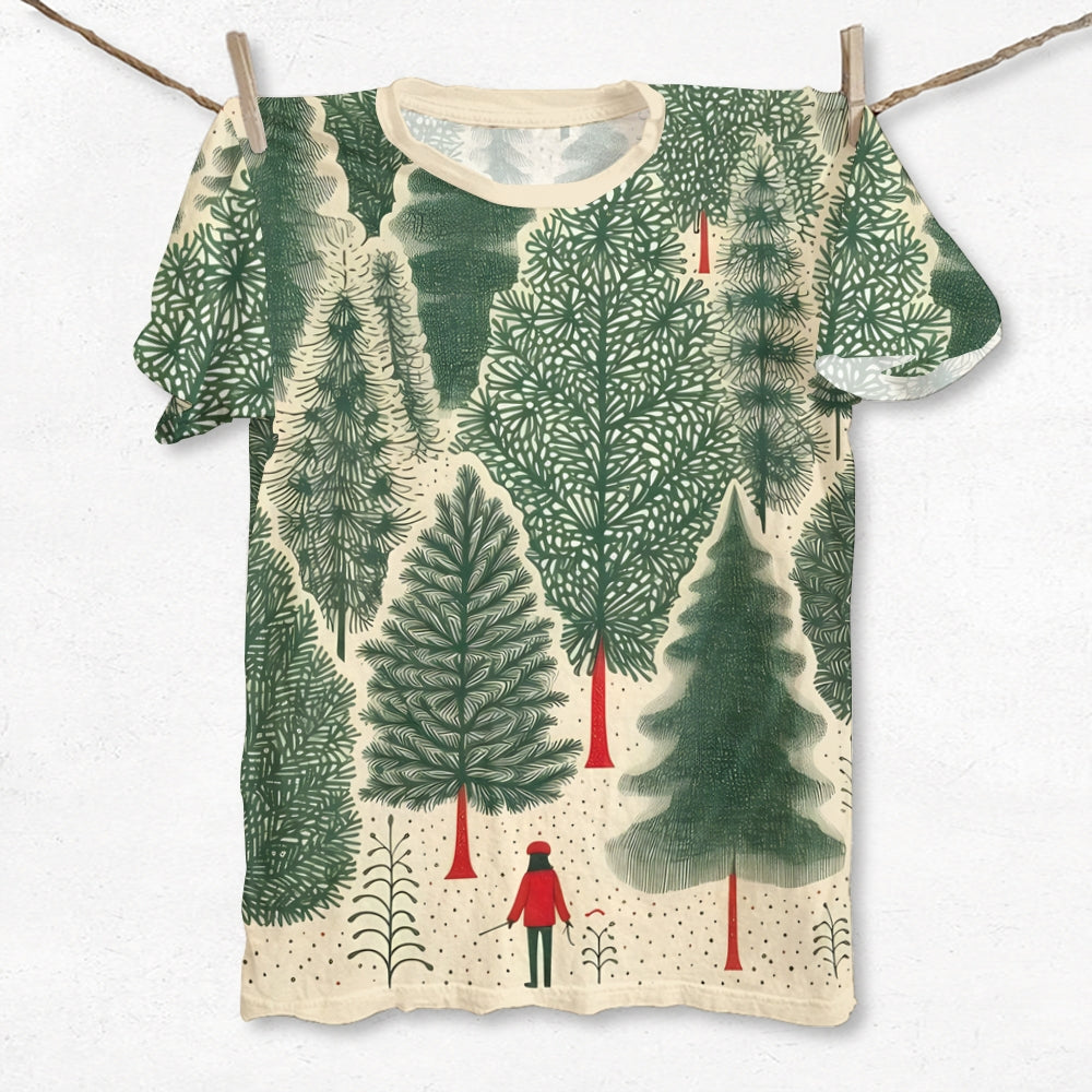 Unisex Christmas Style Forest Printed Classic T-shirt