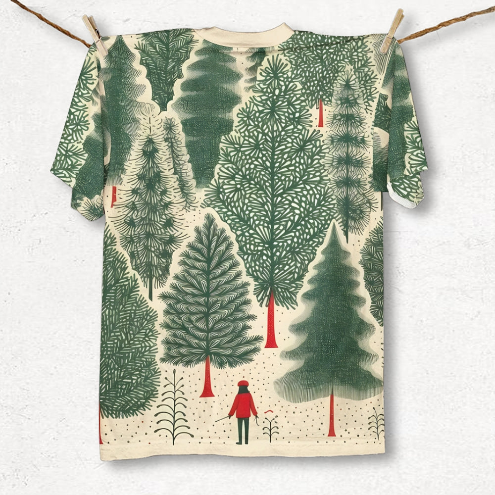 Unisex Christmas Style Forest Printed Classic T-shirt