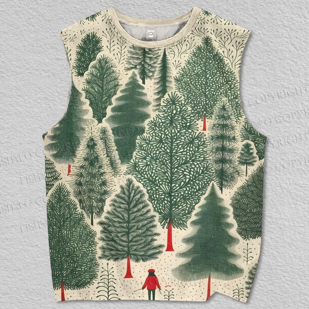Unisex Christmas Style Forest Printed Tank Top