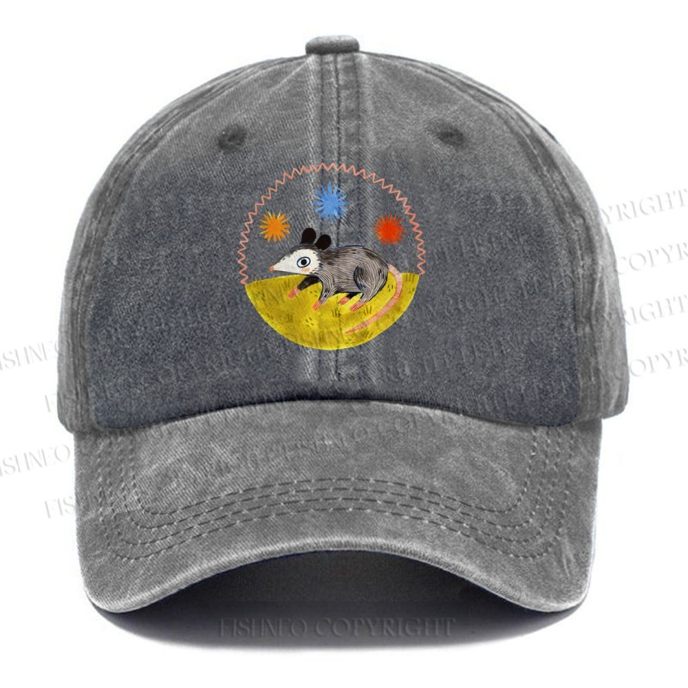Unisex Vintage Casual Cute Opossum Washed Cap