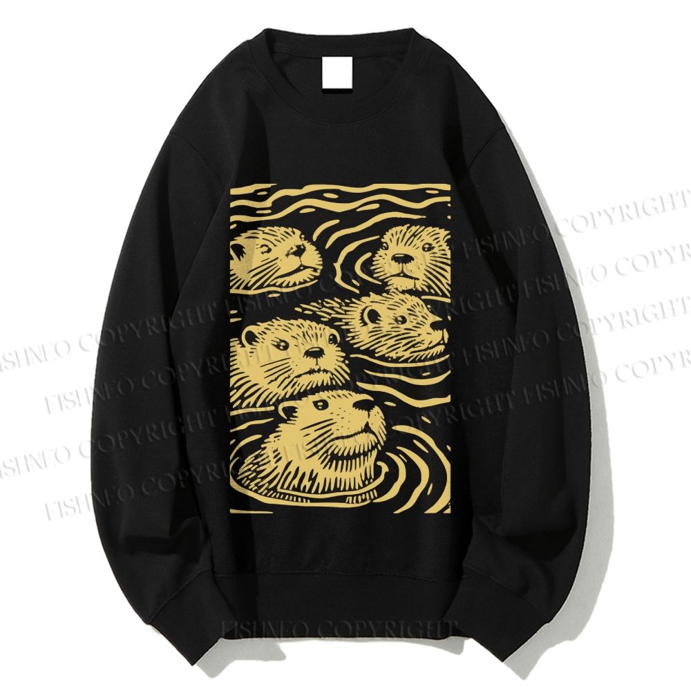 Unisex Woodcut Otter Printed Sweatshirt