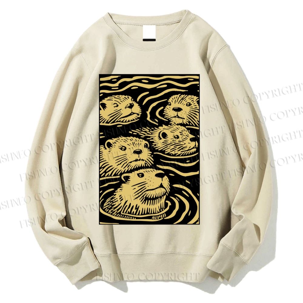 Unisex Woodcut Otter Printed Sweatshirt