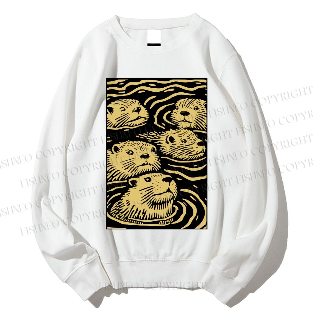 Unisex Woodcut Otter Printed Sweatshirt