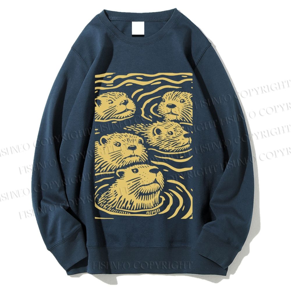 Unisex Woodcut Otter Printed Sweatshirt