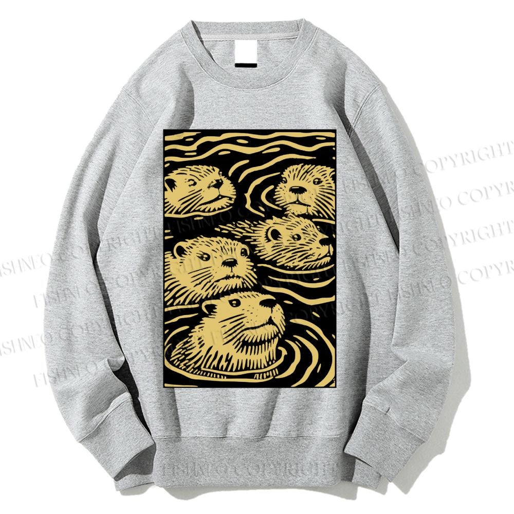 Unisex Woodcut Otter Printed Sweatshirt