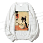 Unisex Ramen Black Cat Printed Sweatshirt