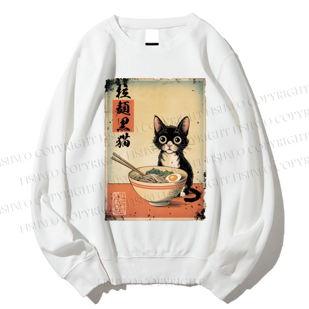 Unisex Ramen Black Cat Printed Sweatshirt