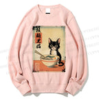 Unisex Ramen Black Cat Printed Sweatshirt