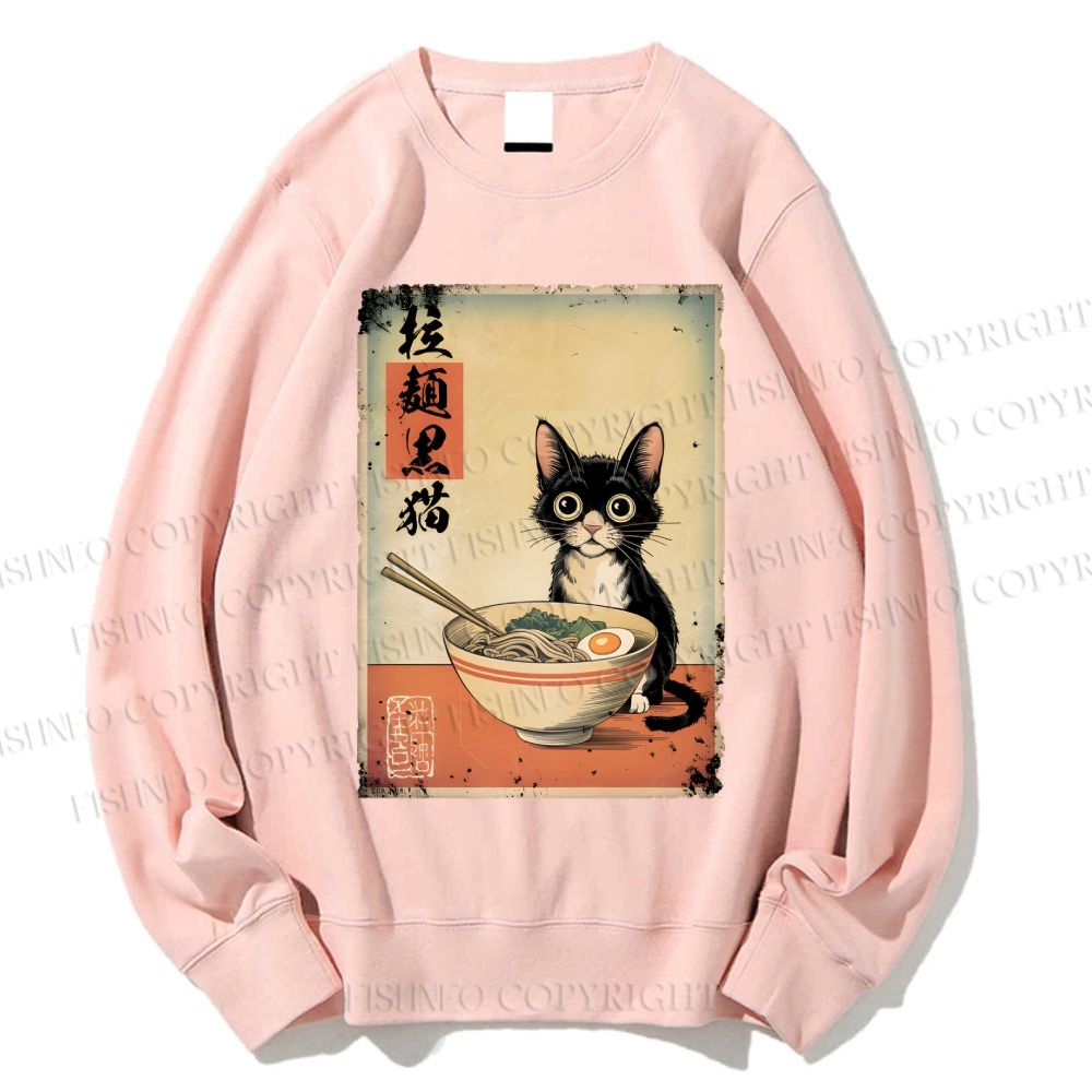 Unisex Ramen Black Cat Printed Sweatshirt