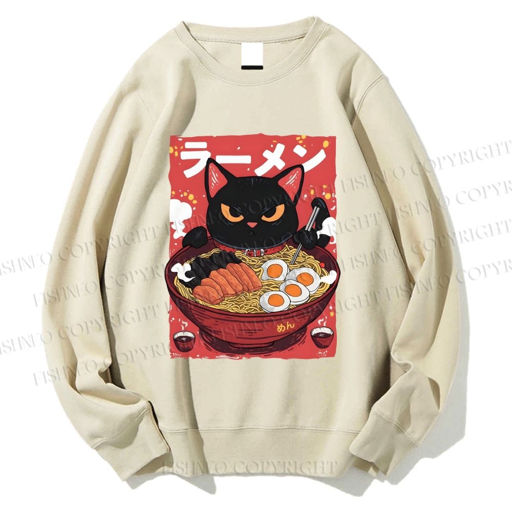 Unisex Ramen Cat Printed Sweatshirt