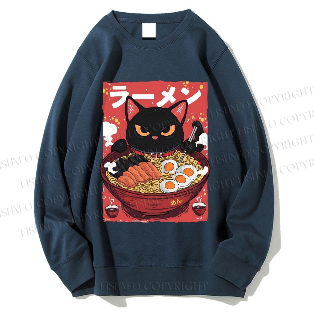 Unisex Ramen Cat Printed Sweatshirt