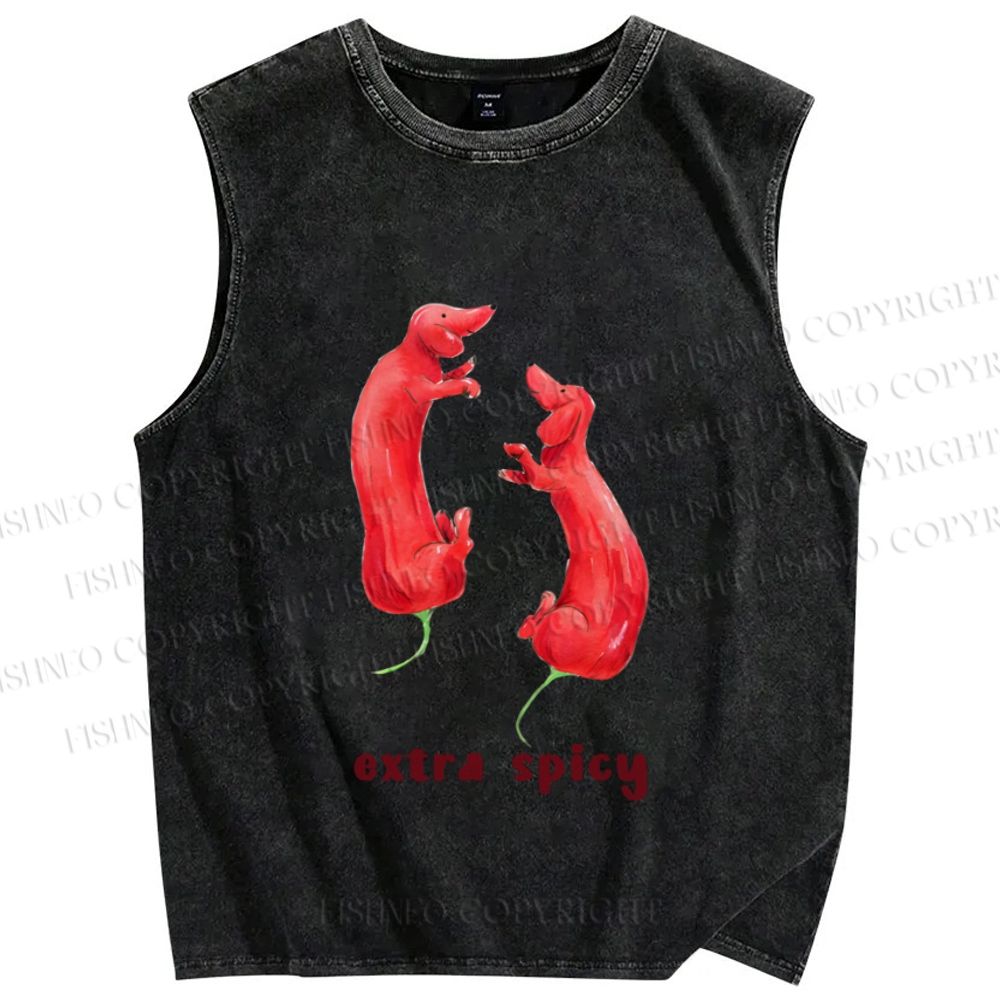 Unisex Extra Spicy Sausage Dogs Printed Washed Tank Top