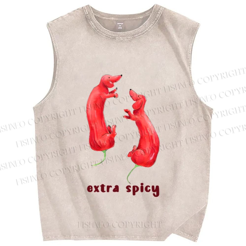 Unisex Extra Spicy Sausage Dogs Printed Washed Tank Top