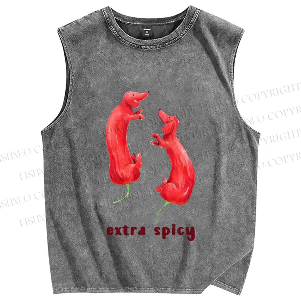 Unisex Extra Spicy Sausage Dogs Printed Washed Tank Top