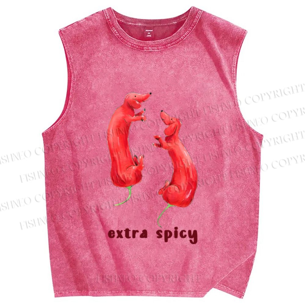 Unisex Extra Spicy Sausage Dogs Printed Washed Tank Top