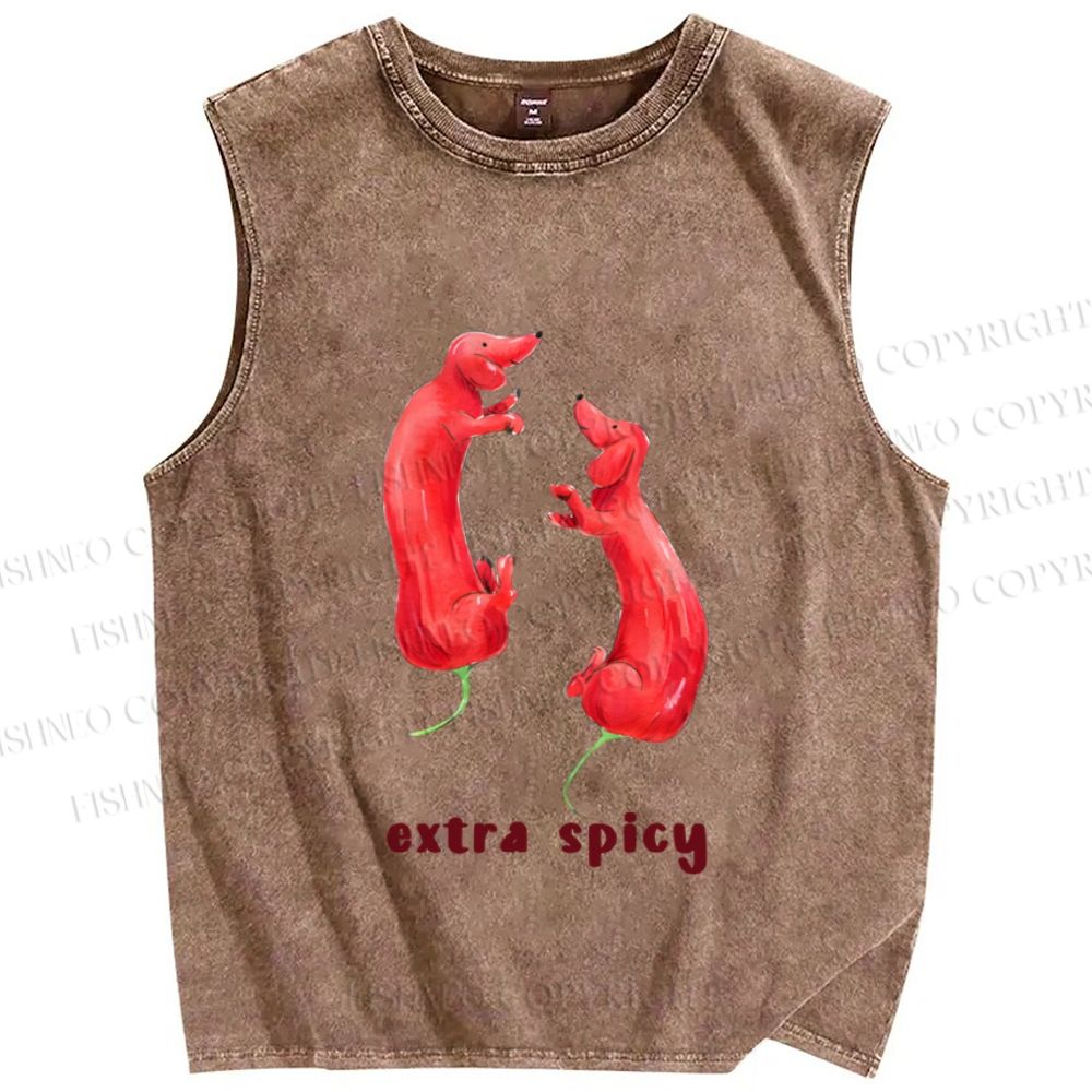 Unisex Extra Spicy Sausage Dogs Printed Washed Tank Top