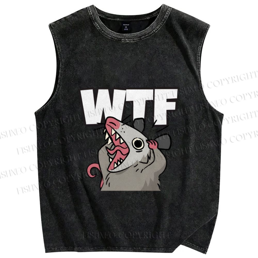 Unisex Opossum WTF Printed Washed Tank Top