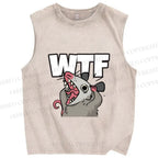 Unisex Opossum WTF Printed Washed Tank Top
